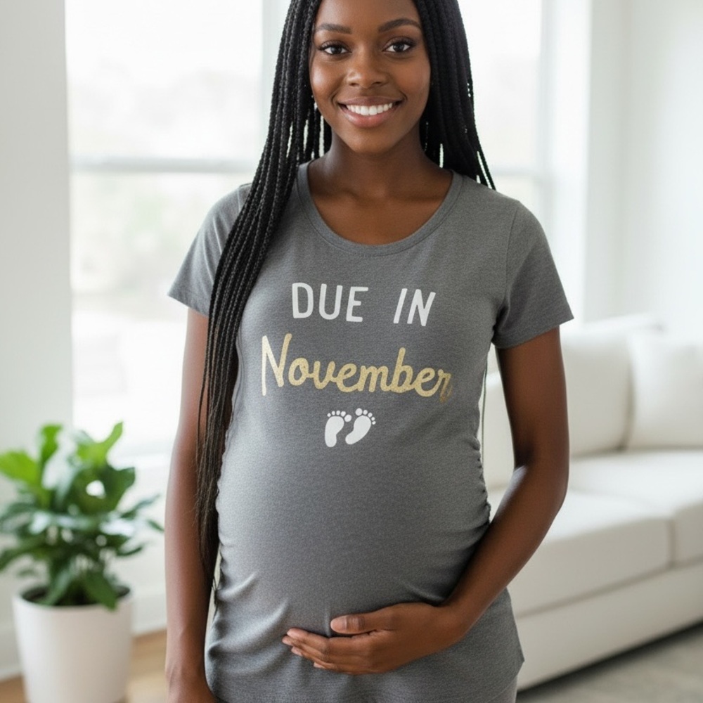 NWT Pregnancy Grayson Threads Gray 'Due in November' T-Shirt Size S